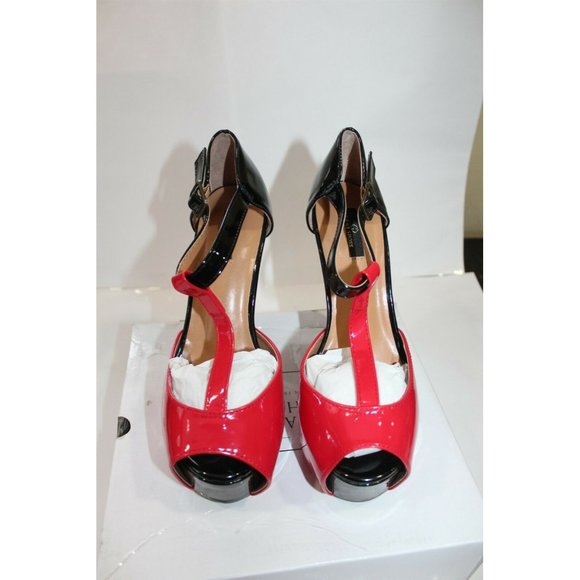 Women's Platform Shoes Red / Black 5 1/4" Heel Open Toe Size 7.5 - Picture 2 of 7
